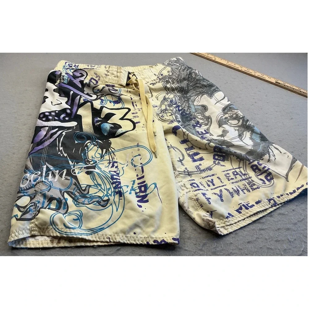 Tattoo Tattoo by Free Spirit Y2K Board Shorts Graphic Print Swim Trunks L